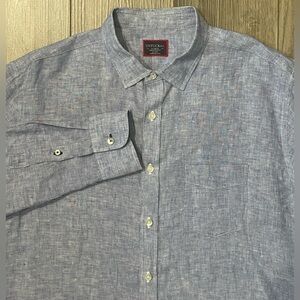 UnTucKit Button Up Shirt 100% Linen Men's XL Blue Long Sleeve Casual Business